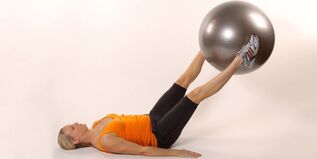 Kaldırılmış bacaklar arasında bir jimnastik topu tutmak, alt basını geliştirir